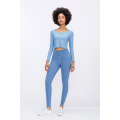 Sky-blue Wholesale Women long sleeve crop top Workout Yoga crop top